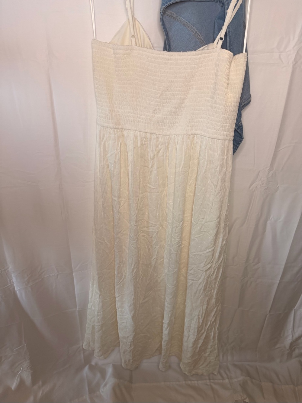 Denim Vest Layered Cream Maxi Dress - Picture 8 of 8